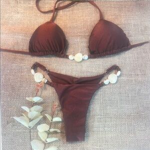 Chic Brown Bikini Set with Shell Accents
